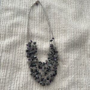Elegant silver  Multi-Strand Purple and Black Necklace